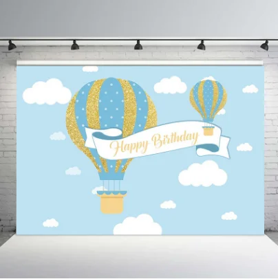 7x5FT светильник голубое небо воздушные шары Золотое баннер на день рождения с