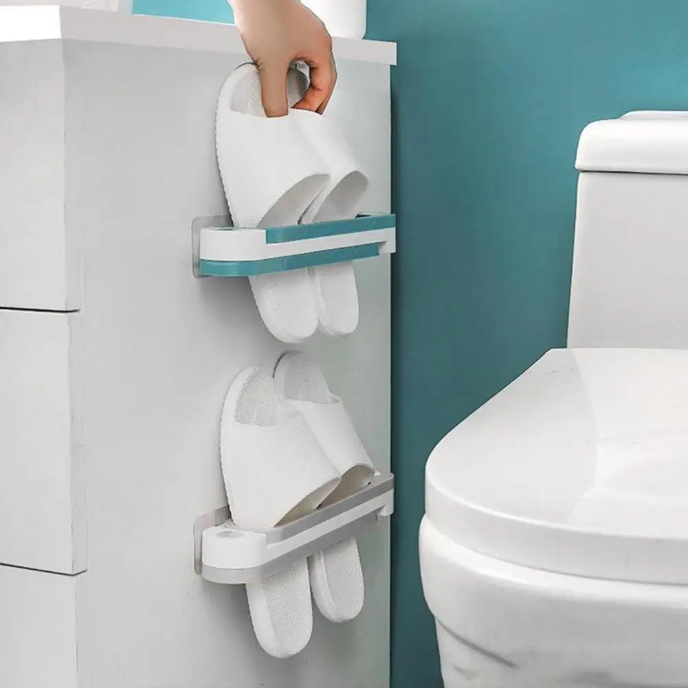 

Portable New Style Slipper Rack Foldable Adhesive Plastic Wall Hanging Shoes Rack for Bathroom Toliet Supplies Accessories