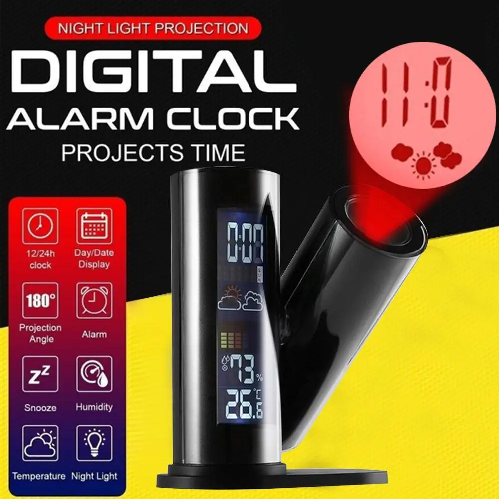 

LED Wake Up Projector Multifunction Thermometer Hygrometer Portable Household Projection Alarm Clock Durable Creative