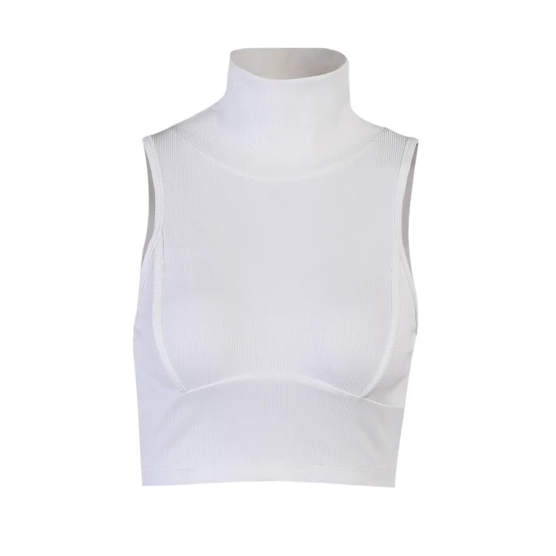 

Short Halter Type Cotton round Neck Backless White Solid Color Slimming Slim Vest Girl Student Tops Women's Party Wear Solid
