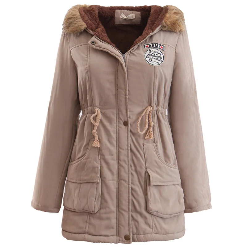 

GOOHOJIO Pocket Winter Jackets Women New Winter Womens Parka Casual Outwear Military Hooded Coat Fur Coats Femme Woman Clothes