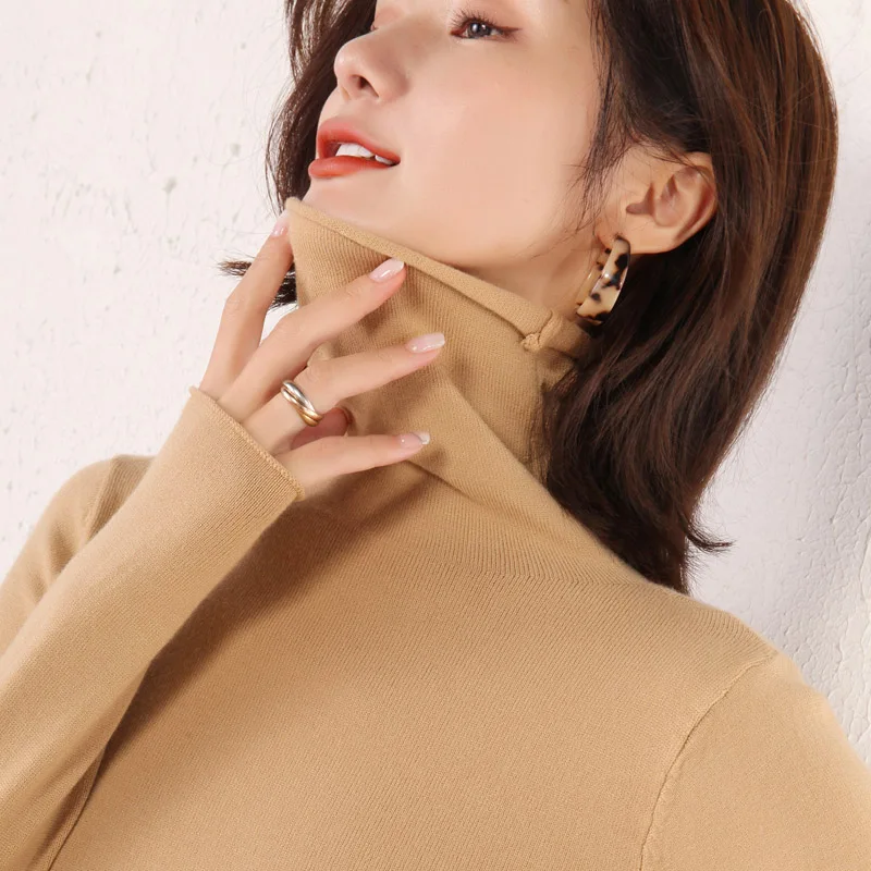 Женский вязаный свитер с высоким воротником ALKMENE облегающий пуловер синего цвета