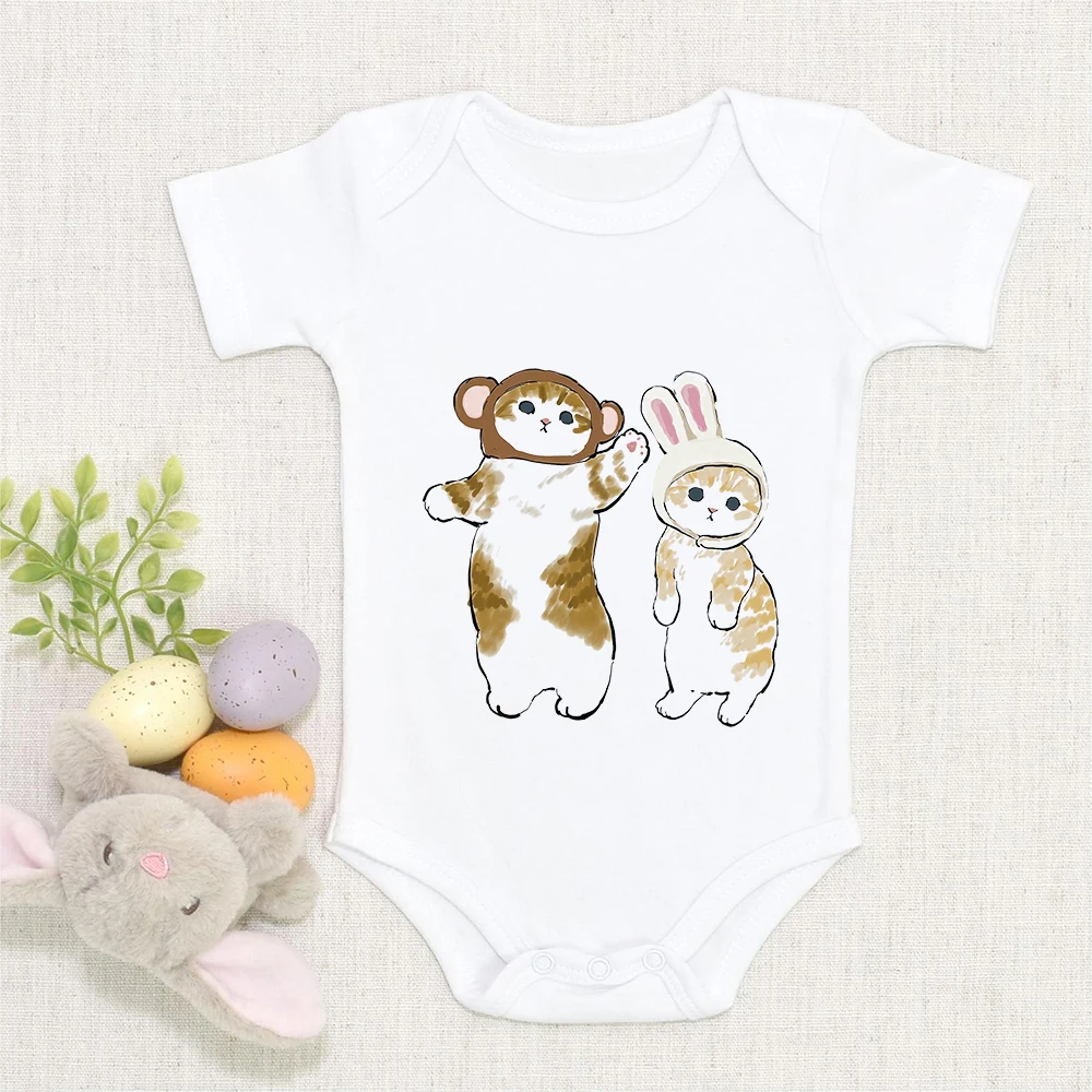 

Sweet Cute Baby Girl Clothes Japan Harajuku Cat Graphic New Born Baby Bodysuit Aesthetic Beautiful Twins Boy and Girl Romper