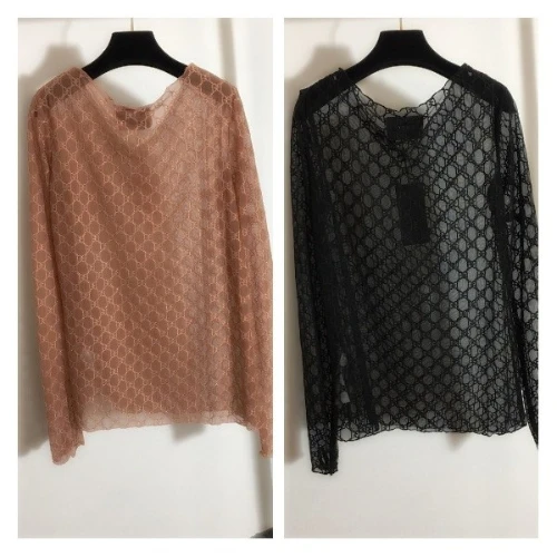 

113410 Autumn New Fashion Classic Brand Luxury Design Embroidered Letters Mesh Long Sleeve Sleeve Lace Bottomed Shirt G1