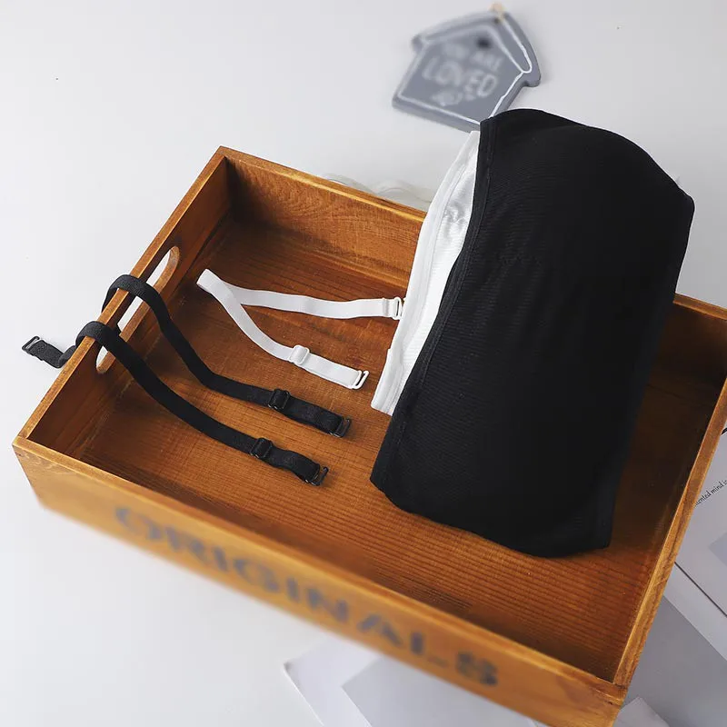 

New Fashion Threaded One-word Wrap Chest Detachable Strap Tube Top With Chest Pad Solid Color Girl Underwear