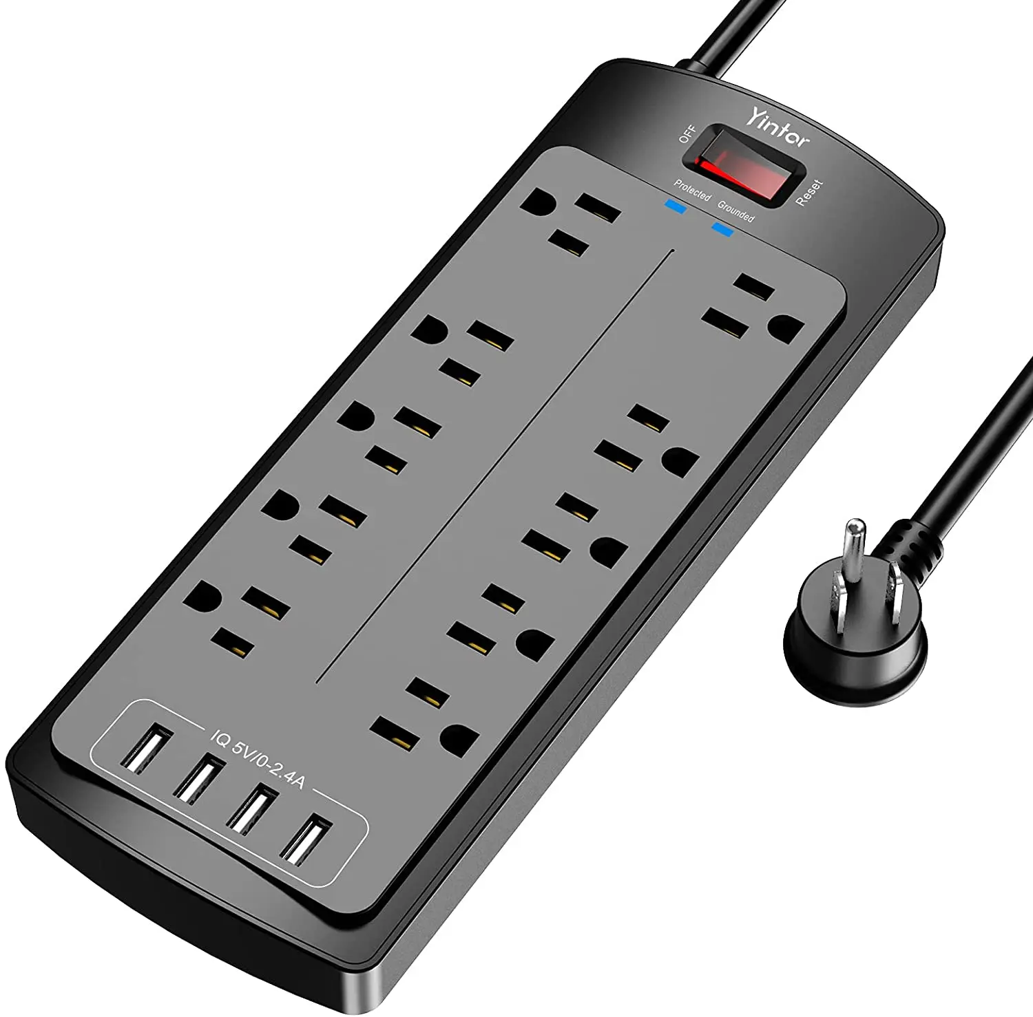 

Power Strip with 8 Ft, YINTAR Surge Protector with 10 Outlets and 4 USB Ports, 8 Feet Flat Plug Extension Cord (1875W/15A) for