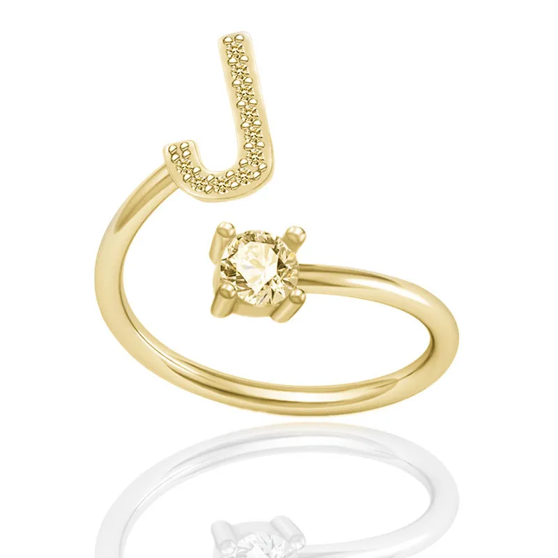 Кольца с кристаллами и алфавитом золотистого серебряного цвета A Z кольца