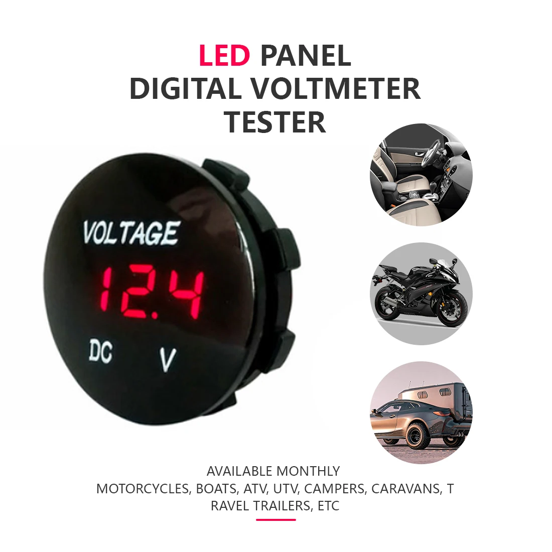 

Mini round waterproof for motorboat motorcycle DC5V-48V LED panel digital voltmeter tester display display voltmeter