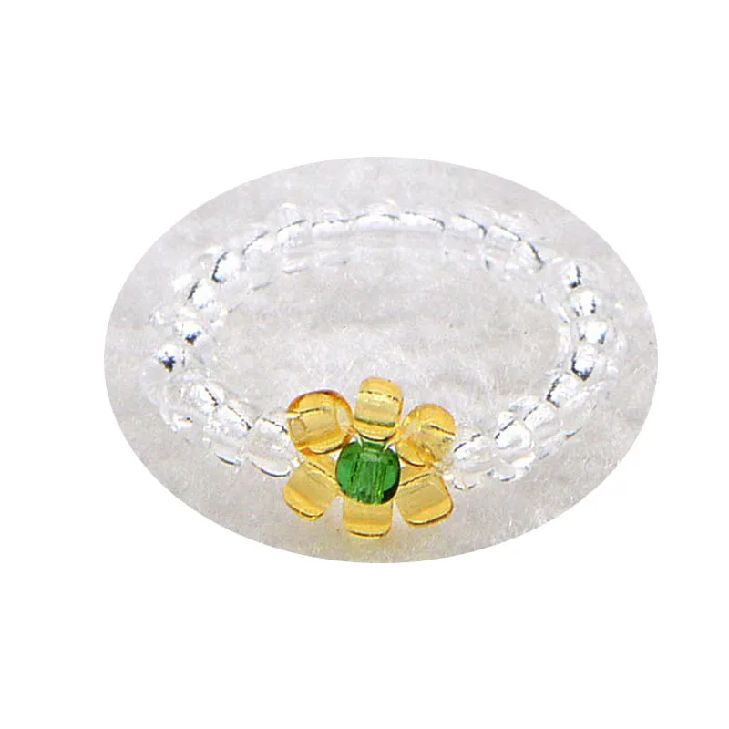 

Lovely Transparent Resin Acrylic Bead Colourful Weave Flower Finger Rings For Women Fashion Sweet Handmade Beaded Ring Jewelry