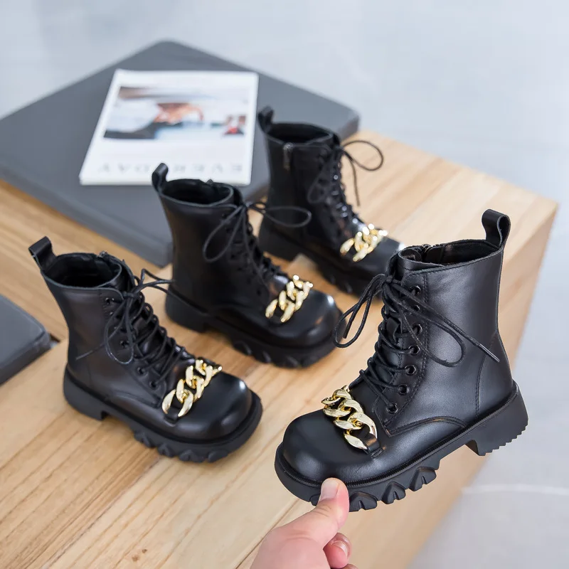 

Autumn and Winter Girls Casual Genuine Leather Boots Princess Soft Bottom Martin Boots Children Boots
