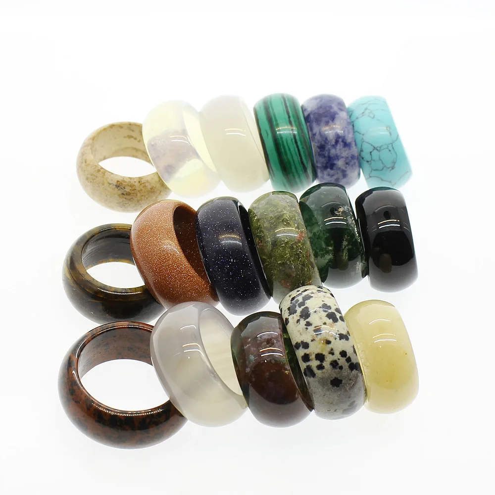 

Fashion Natural Stone Ring Jewelry Attractive Unisex Ring Ring Jewelry Agate Various Gemstone Rings Two Models Face Width 12mm