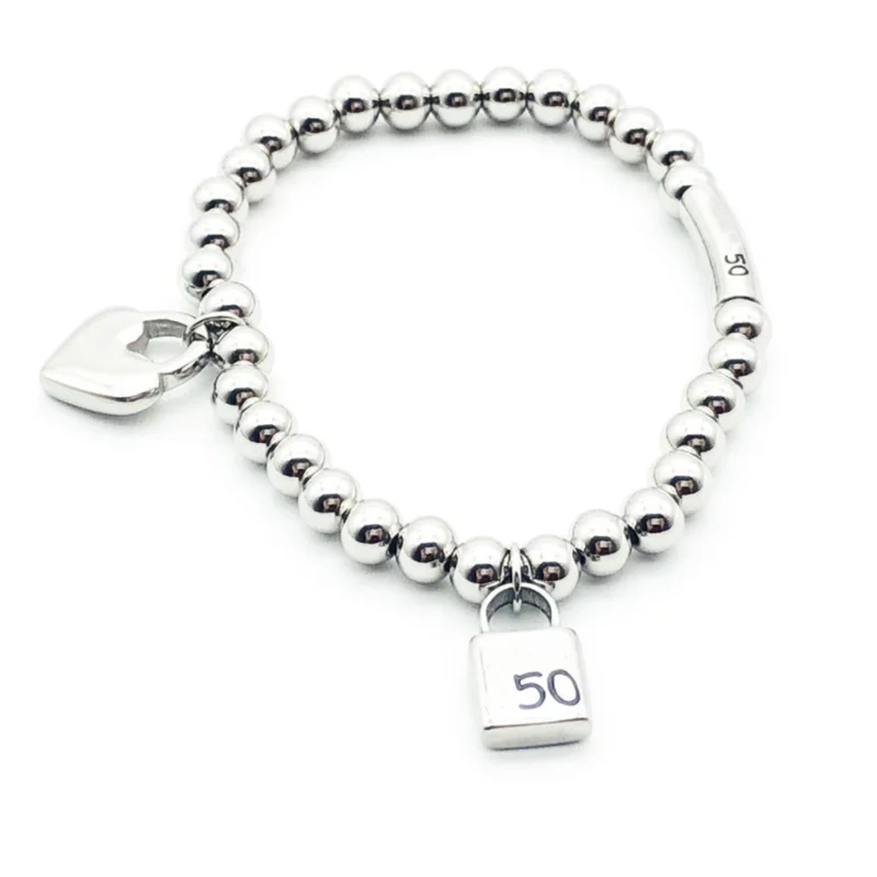 Fashion Stainless Steel Bracelet Peach Love Heart Lock Round Tube Lettering Men and Women Bracelet UNO Pendant Jewelry