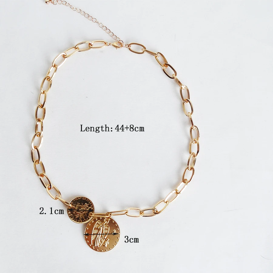 

Hiphop Coin Plating Alloy Chain Necklaces Collor Pendant Wide Circle Necklace Accessories