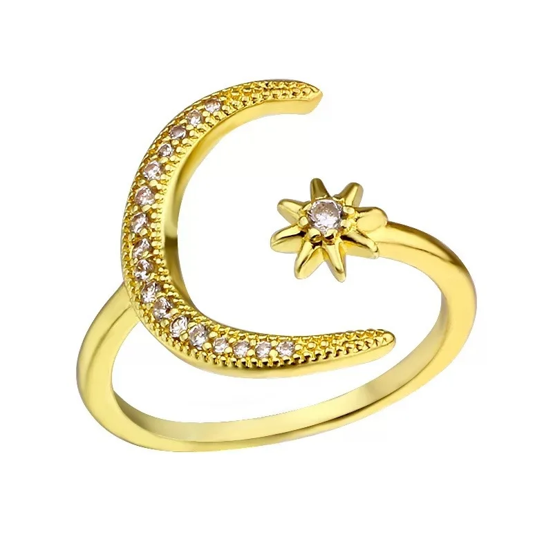 

New Fashion Moon Star Open Finger Rings for Women Adjustable Silver Gold Rose Gold Color Wedding Ring Jewelry Girl Gifts