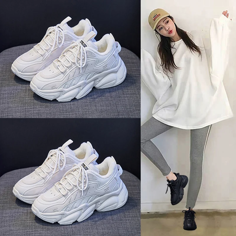 

Ladies Sneakers 2022 High Quality Low-cut Leather Vulcanized Shoes Fashion Casual Thick-soled Non-slip All-match Old Shoes