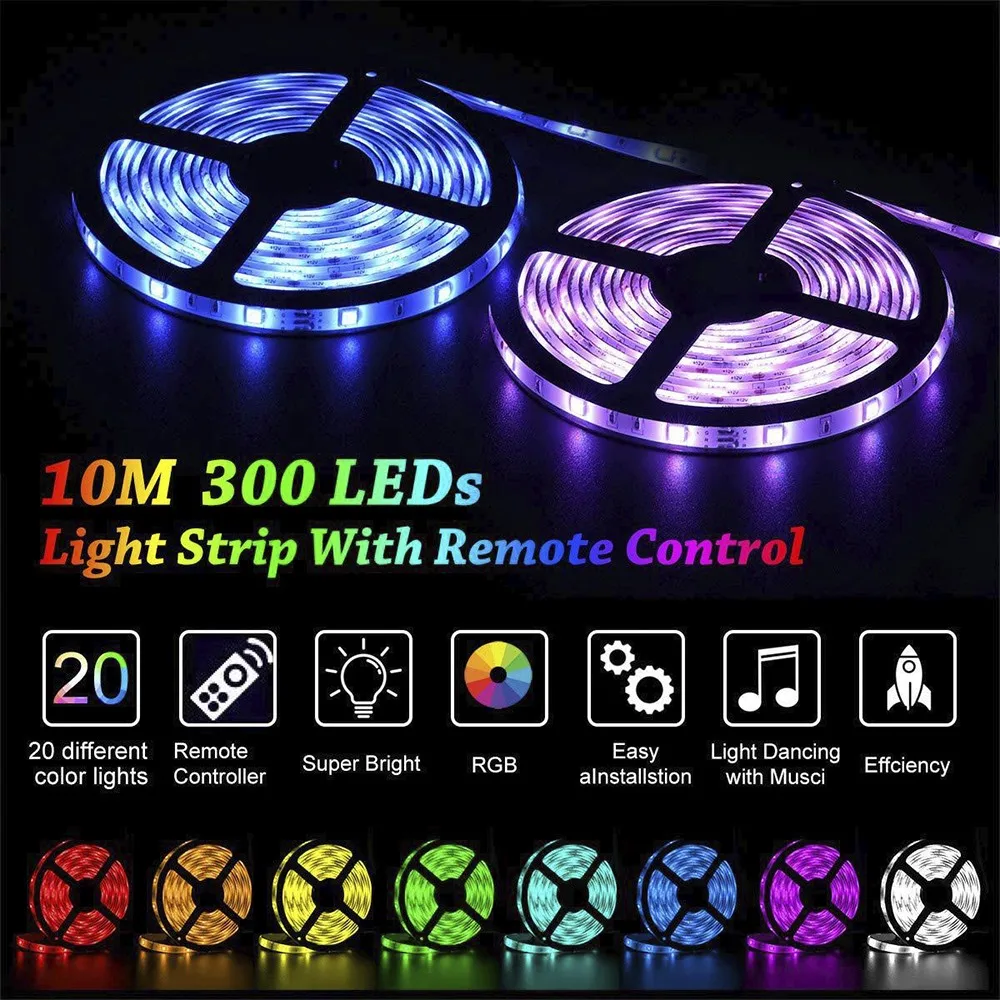 300 светодиодов светильник SMD 5050 DC12V IP65 5 м 10 Гибкие светодиодные ленты RGB полосы с ИК