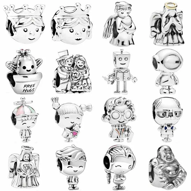 

fashion Precious Princess & Prince Angel Cosmo Tommy Free Hugs Cactus Charm 925 Sterling Silver Beads Fit Bracelet Diy Jewelry