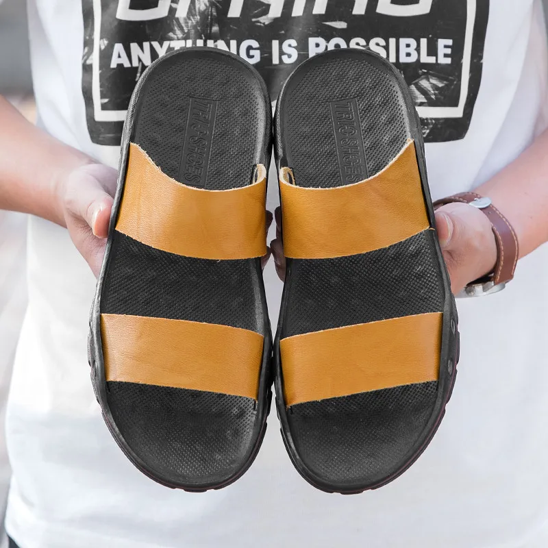 

Soft Men's Summer Shoes Casual Sandy Beach Handmade Sandals Bathroom Designer Famous Brand Slippers Men Flat Wear-resistant