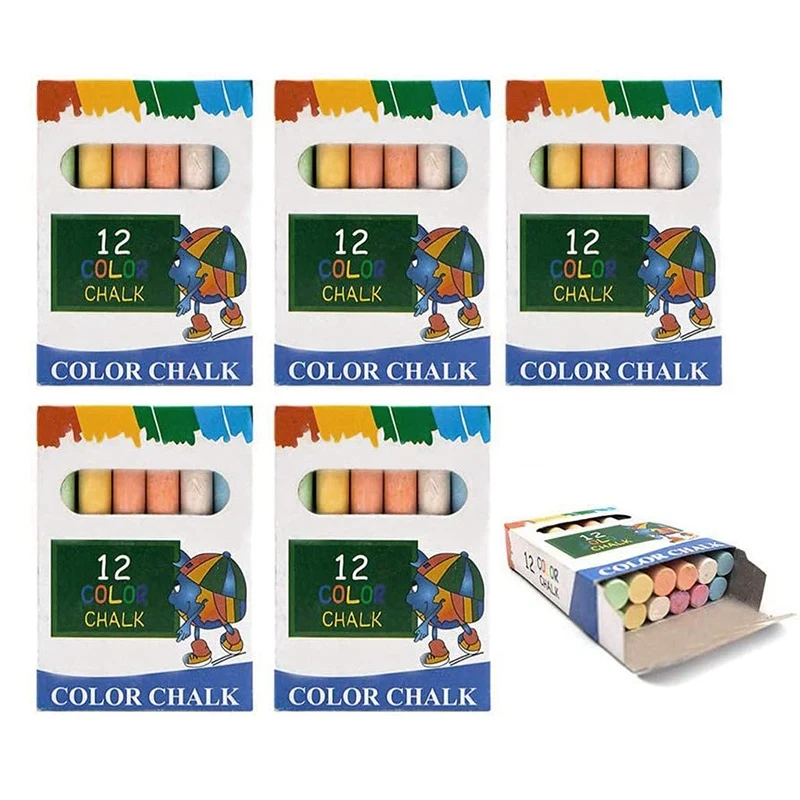 

5 Pack Sidewalk Chalk for Kids Toddlers 60 PCs Sidewalk Chalk Multicolor Washable Sidewalk Chalk Outdoor (Multicolor)
