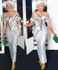 Aso Ebi Серебряные вечерние платья-русалки длиной до щиколотки с коротким рукавом нигерийское Африканское кружевное платье для выпускного вечера с большим бантом юбки для вечеринки 2020