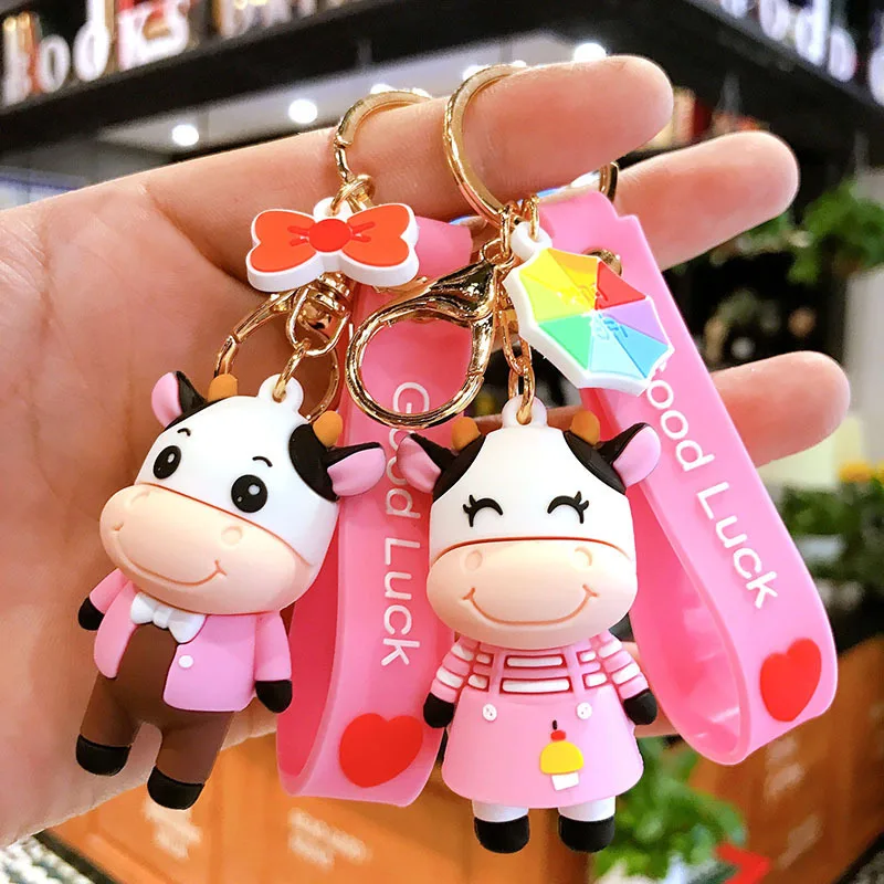 Модный брелок для ключей в виде семьи милой коровы с подвеской женщин
