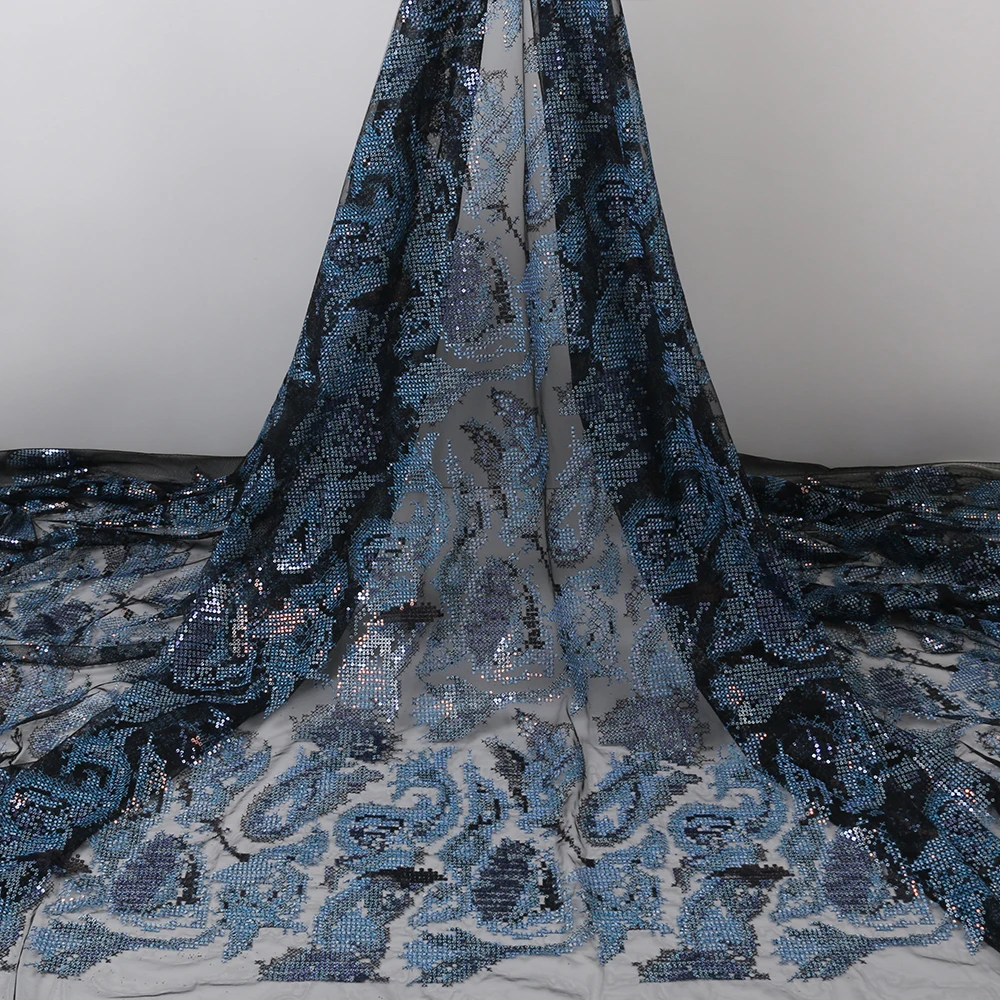 

PGC New Arrival African Sequins Lace Fabric 2021 High Quality Lace Nigerian Lace Fabrics Flannel For Garment Sewing YA4017B-4