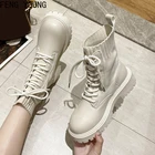 Женские ботильоны из ПУ кожи, Черные Водонепроницаемые Нескользящие ботинки на платформе, осень 2021