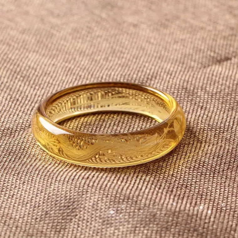 

Natural Yellow Citrine Quartz Crystal Carved Dragon Phoenix Women Bangle Simple Women jewelry Accessories