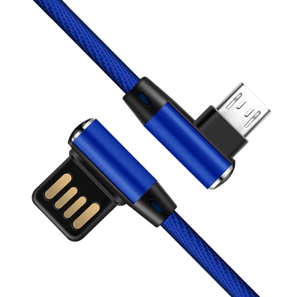 Синий OXEN 1 м 2.4A Micro USB кабель для Xiaomi/huawei/samsung Android телефон Быстрая зарядка шнур данных 90 градусов локоть Плетеный USB кабель - Цвет: Синий