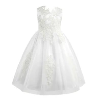 white mesh flower girl dress wedding party sleeveless water soluble lace vestidos kids girls pageant princess dresses prom gown