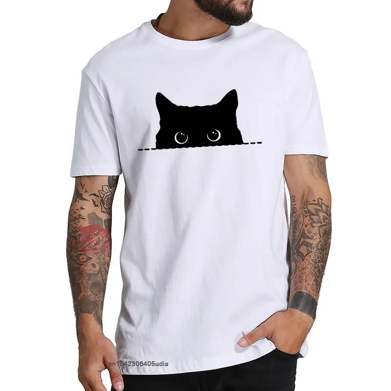 

Black Cat Peeking T Shirt Natural Cotton Pure High Quality Short Sleeve Camisetas Camisas Summer Tops Tee