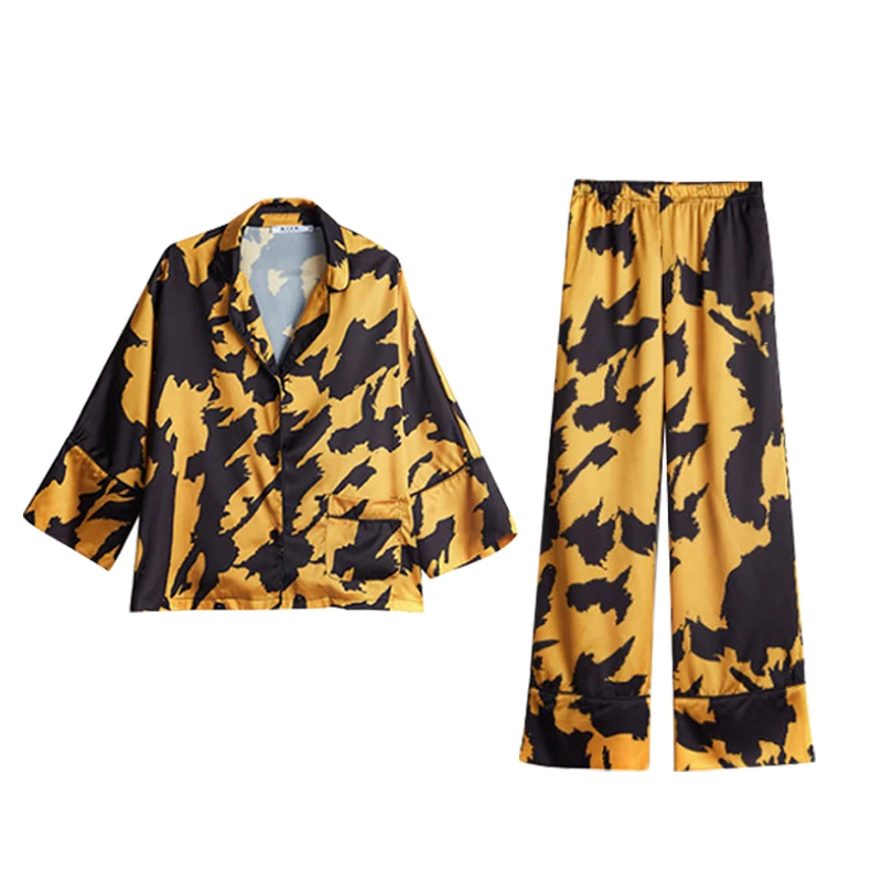 

2021 New silk pajamas sets ladies fashion spring autumn outside long-sleeved trousers Pants Lounge Nightwear night dress Women