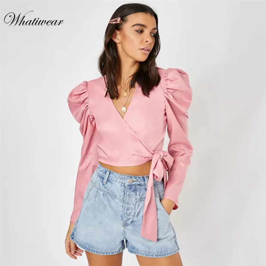 Whatiwear, Осенний женский укороченный топ, рубашка, сексуальный глубокий v-образный вырез, женские топы с бюстгальтером без косточек, жилет, камзол для женщин, завязывается, Camis Blsusas