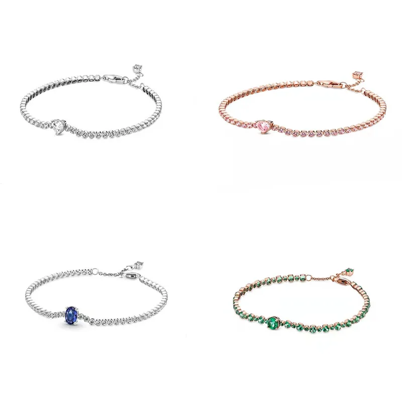 

2021 new 925 sterling silver ladies jewelry sparkling heart-shaped embellished tennis pavé bracelet suitable for original Pandor