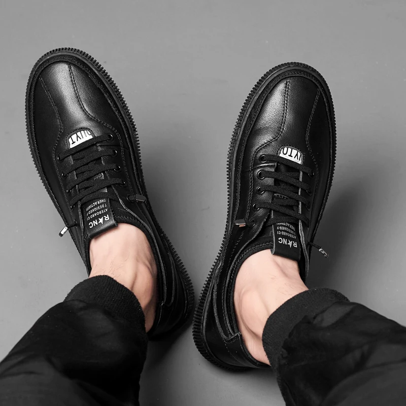 

Brand Men Shoes Casual Leather Fashion Trendy Black Blue Brown Flat Shoes for Men trend wild casual tide shoes 2019 New