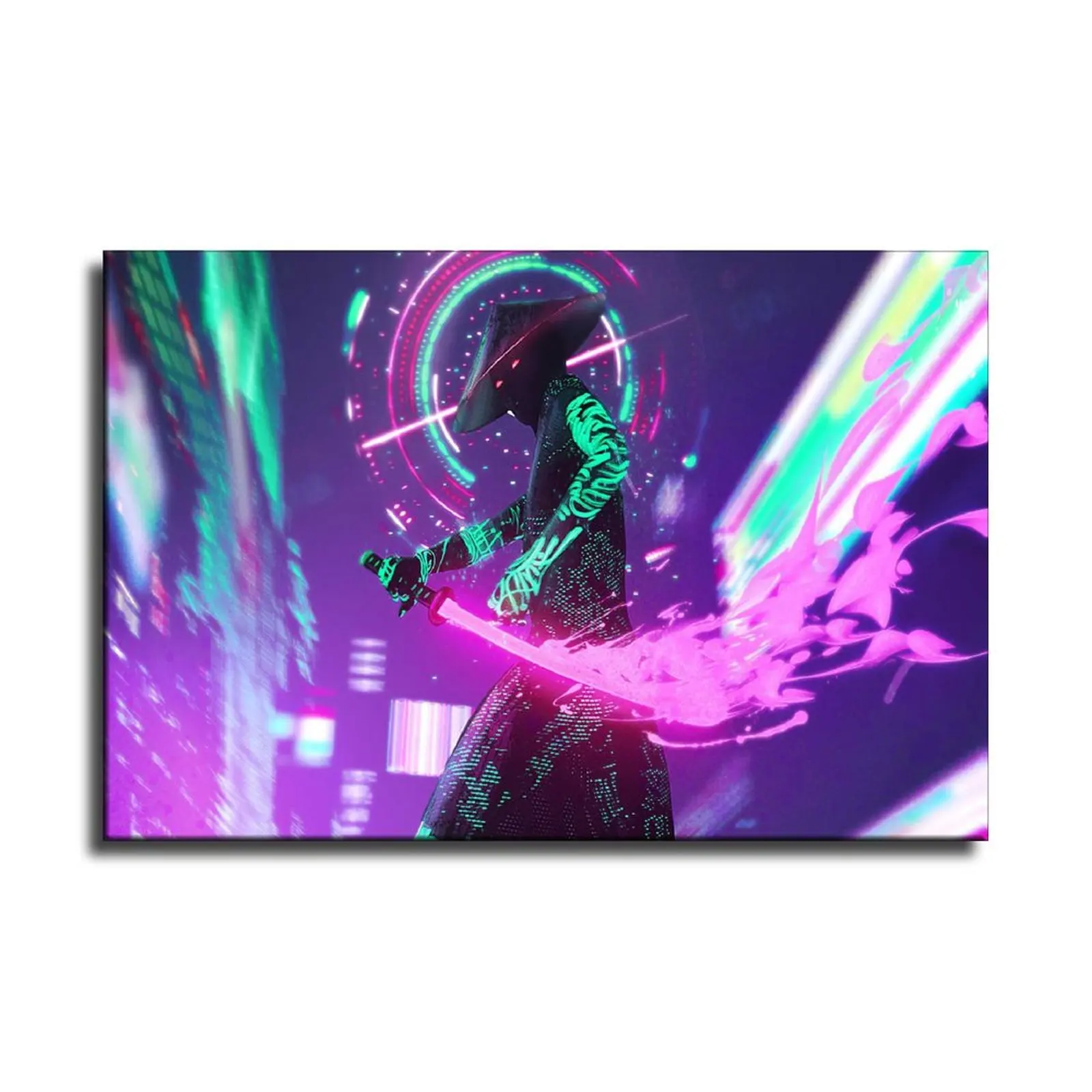 Киберпанк Неоновый Японский Самурай Холст Искусства Плакат и Картина на Стену Печать Современное Украшение Семейной Спальни Постеры.