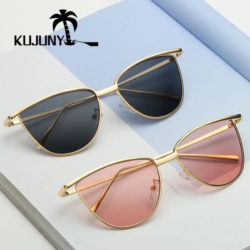 Женские солнцезащитные очки с дужками KUJUNY металлические роскошные кошачий глаз