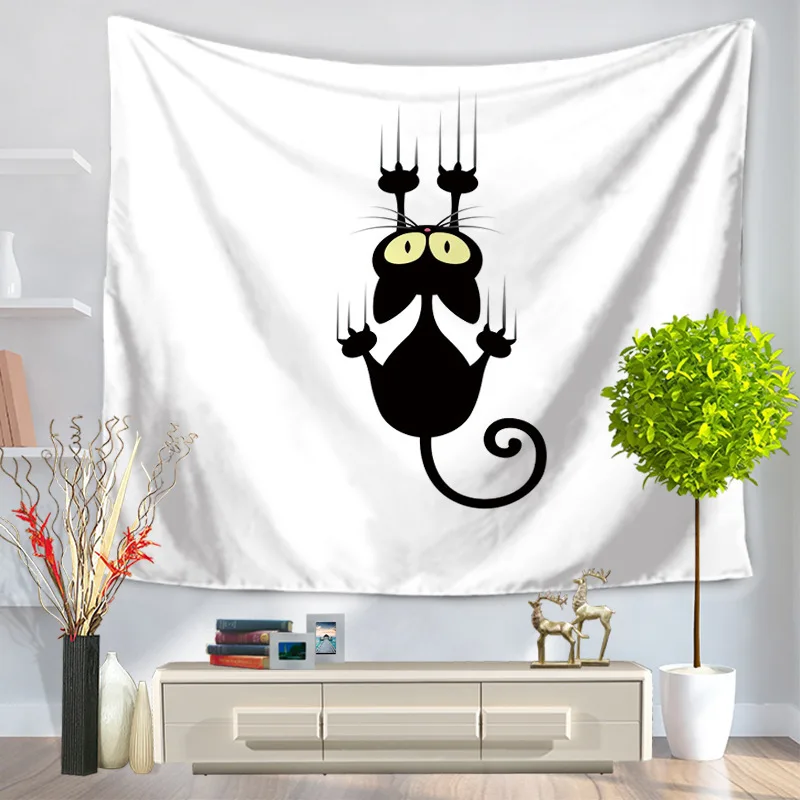 Черно белые милые гобелен с кошками тентуре Murale Мандала узор в виде черного кота