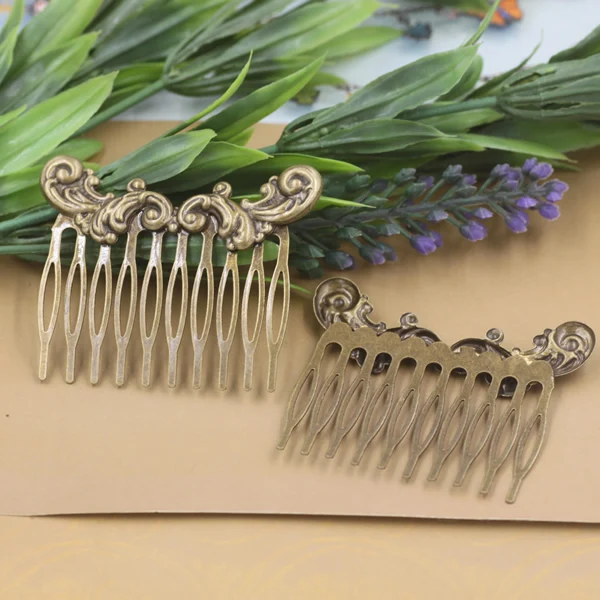 10 Зубцов винтажный Бронзовый лист расческа для волос женский цветочный мотив