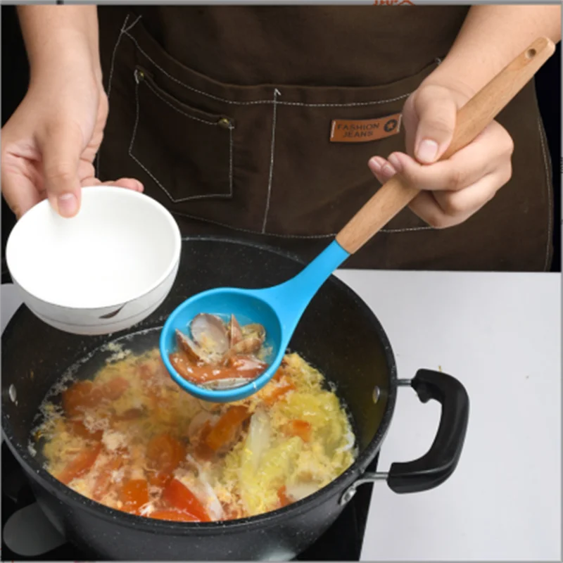 Best Silicone Cooking Utensil Set Wooden Handle Spatula Soup Spoon Brush Ladle Pasta Colander Non-stick Cookware Kitchen Tools | Дом и сад