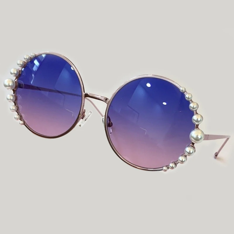 

Pearl Round Sunglasses Women Designer Brand Luxury Women Vintage Gradient Sun Glasses Female