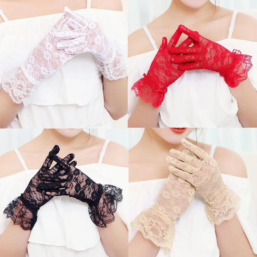 

Women Lace Mesh Gloves Bride Gloves Breathable Riding Driving Sunscreen Gloves Dress Costume Accessories