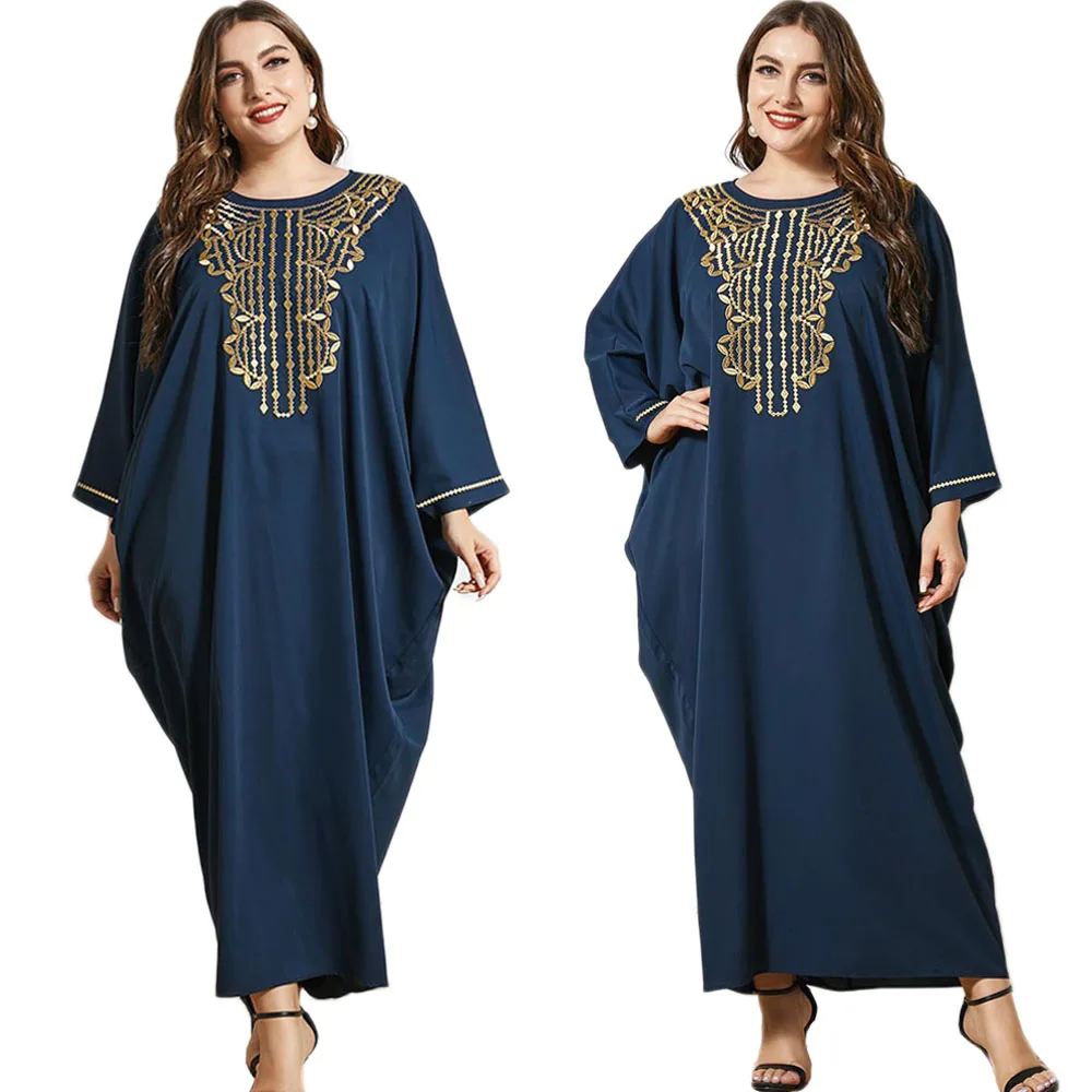 Этническая абайя, мусульманское женское длинное платье с вышивкой, арабское платье цзилбаб, турецкий рукав летучая мышь, круглый вырез, Сво...