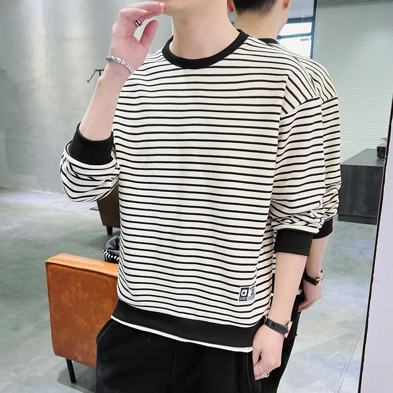 

2022 Spring Autumn Hoodie Sweatshirts Korean Fashion Streetwear Clothes Mens Clothing Casual Long Sleeve Plus Size Striped Tops