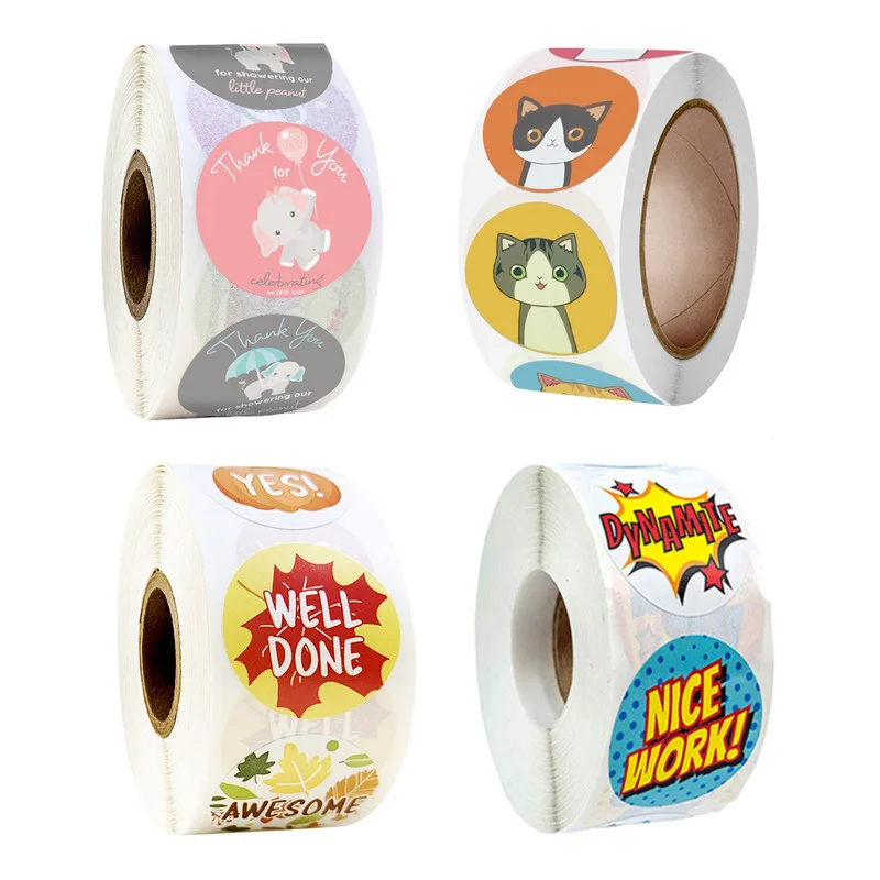 

500PCS2.5CM elephant, cat cartoon sticker, text reward children sticker, gift box decoration sticker