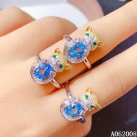 kjjeaxcmy fine jewelry 925 sterling silver inlaid natural blue topaz emerald ring vintage new female ring cat support test