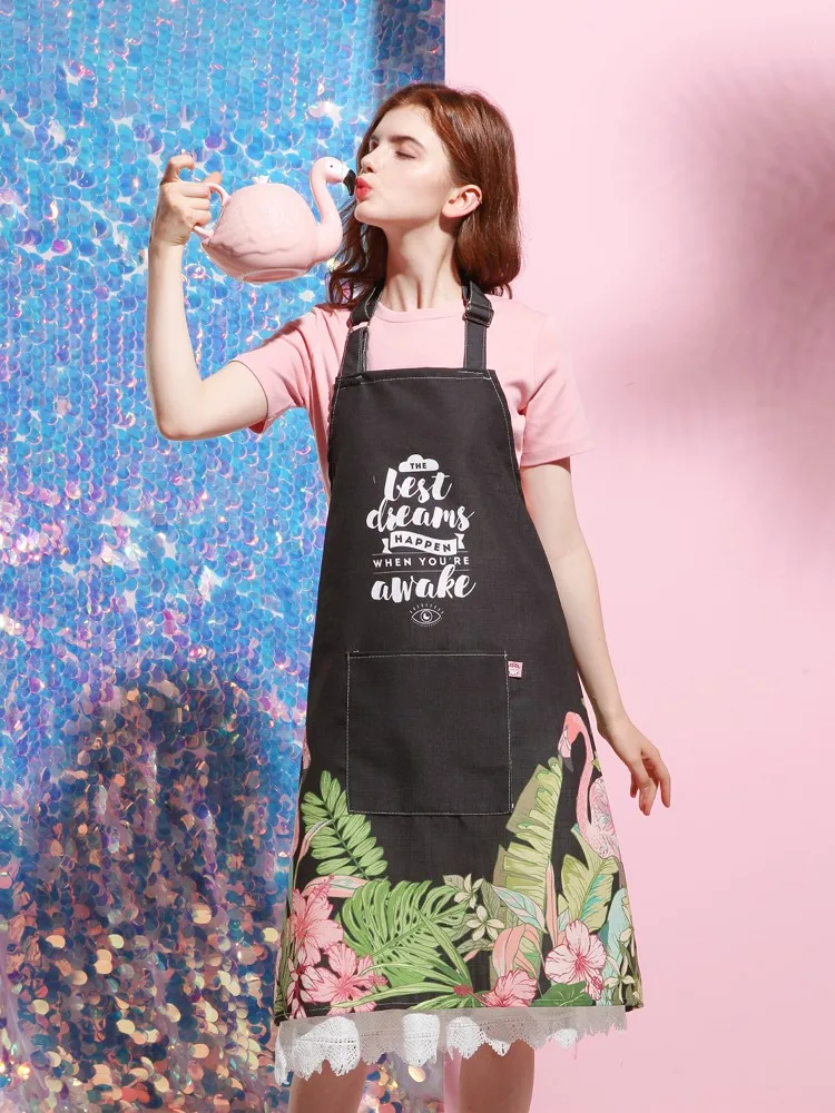 Mattys Nordic Flamingo cactus apron fresh and thick cotton linen lovers home clothes | Дом и сад