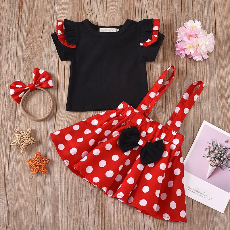 

Cute Child Clothing Suit Summer Sweet Grl Ruffled Short-Sleeved T-Shirt Strap Skirt Outfits Fashion Kids Costume 1-5 Years