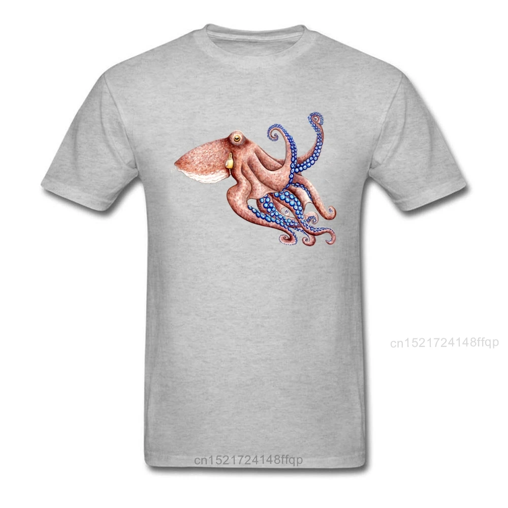 Мужские повседневные футболки с изображением голубого осьминога 2018 летняя