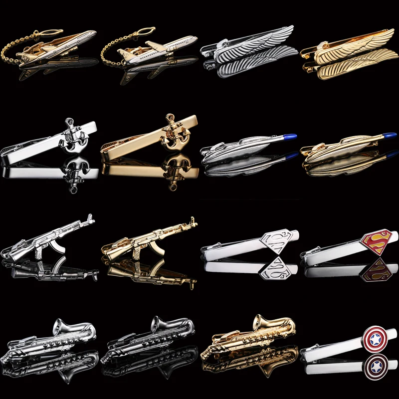 Зажим для галстука мужской золотой серебристый черный |